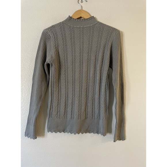 iClosam Womens Scalloped Turtleneck Sweater Size L Gray Cable Knit Long Sleeve - Picture 1 of 8